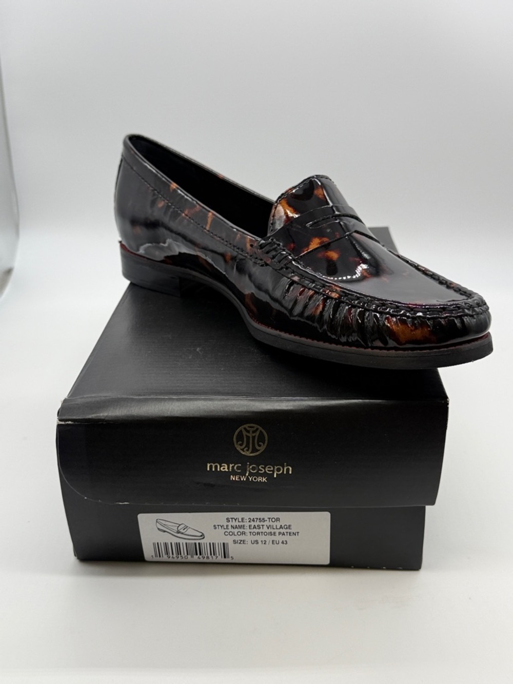 Marc Joseph Tortoise Patent Leather Penny Loafers - Brown/Black